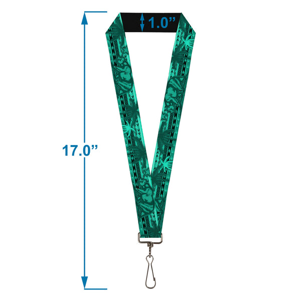 Buckle-Down Lanyard - 1.0" - Cali Bear Palm Trees Geometric Green
