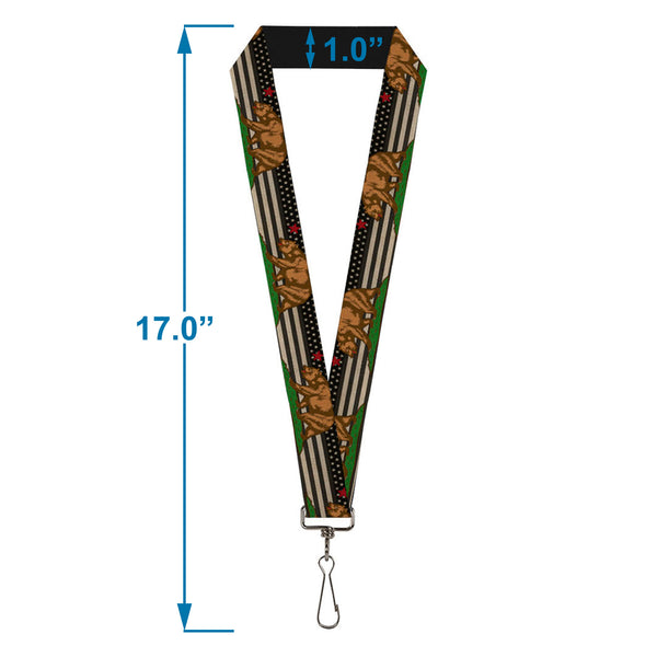 Buckle-Down Lanyard - 1.0" - Cali Bear Star US Flag Stretch Black White Red
