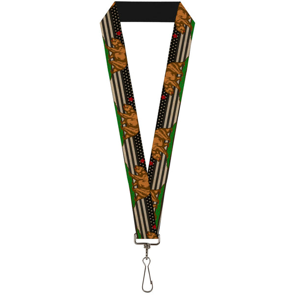 Buckle-Down Lanyard - 1.0" - Cali Bear Star US Flag Stretch Black White Red