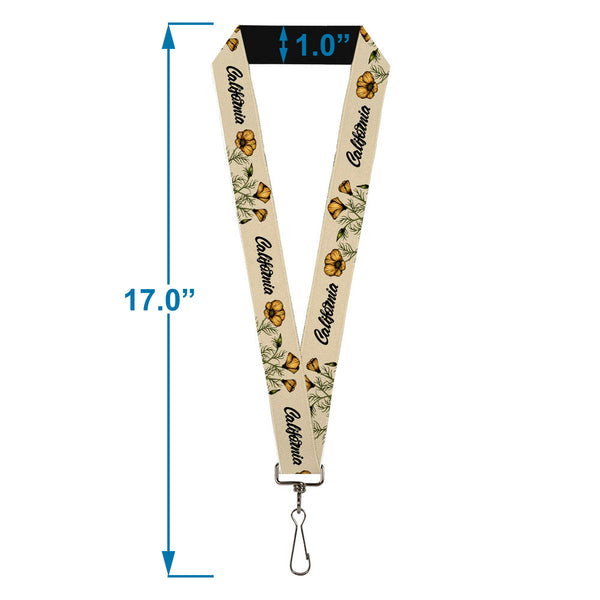 Buckle-Down Lanyard - 1.0" - CALIFORNIA Poppy And Script Beige
