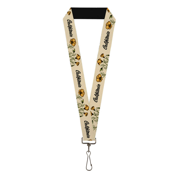 Buckle-Down Lanyard - 1.0" - CALIFORNIA Poppy and Script Beige