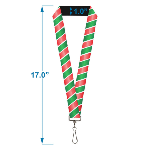 Buckle-Down Lanyard - 1.0" - Candy Cane4 White Red Green