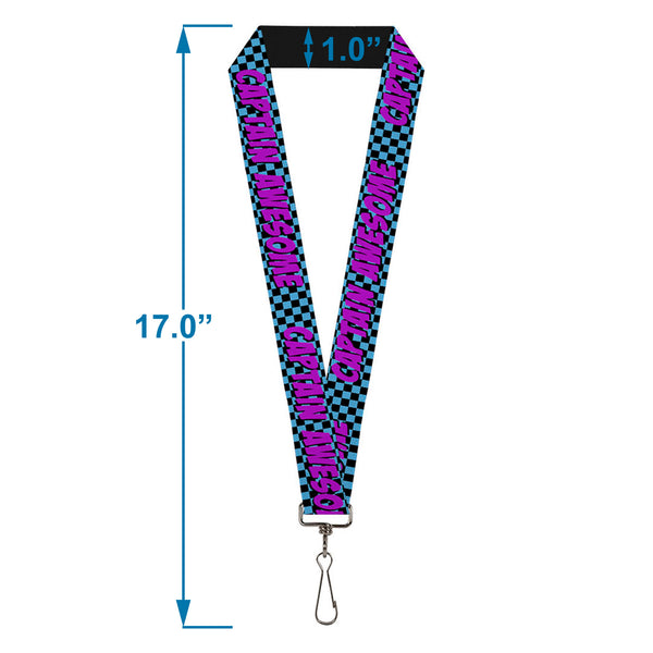 Buckle-Down Lanyard - 1.0" - CAPTAIN AWESOME Turquoise Checker Fuchsia