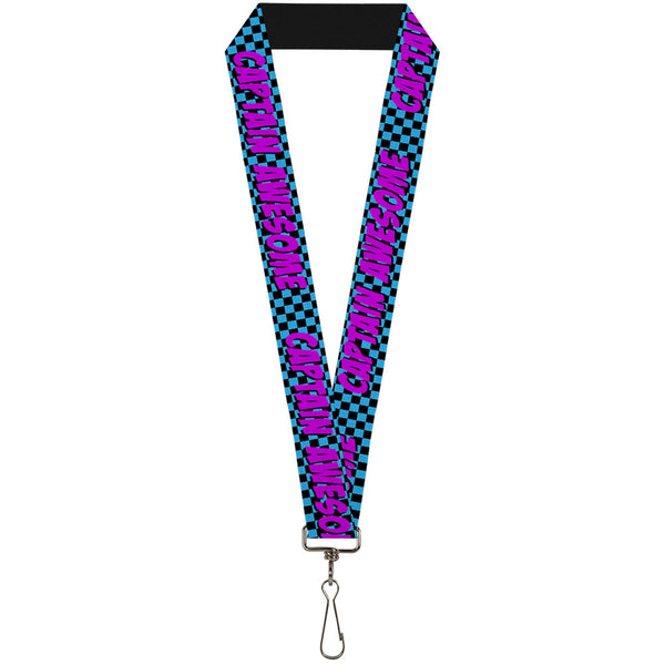 Buckle-Down Lanyard - 1.0" - CAPTAIN AWESOME Turquoise Checker Fuchsia