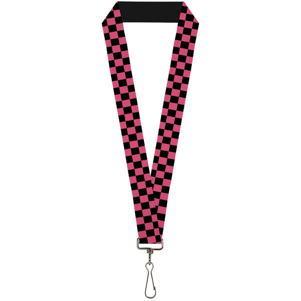 Buckle-Down Lanyard - 1.0" - Checker Black Honeysuckle Red