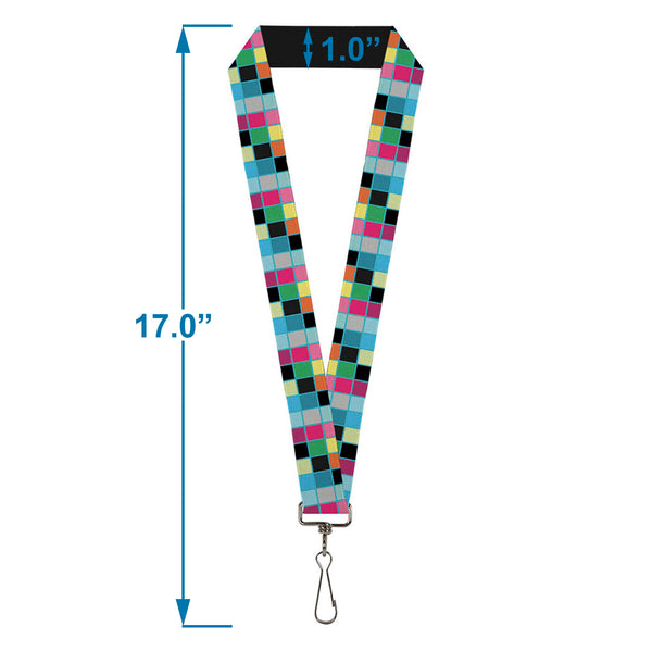 Buckle-Down Lanyard - 1.0" - Checker Bright Pastel W Outline