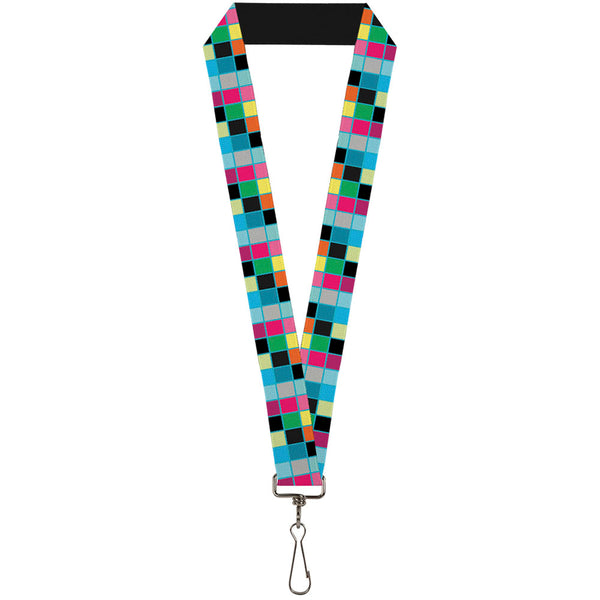 Buckle-Down Lanyard - 1.0" - Checker Bright Pastel w Outline