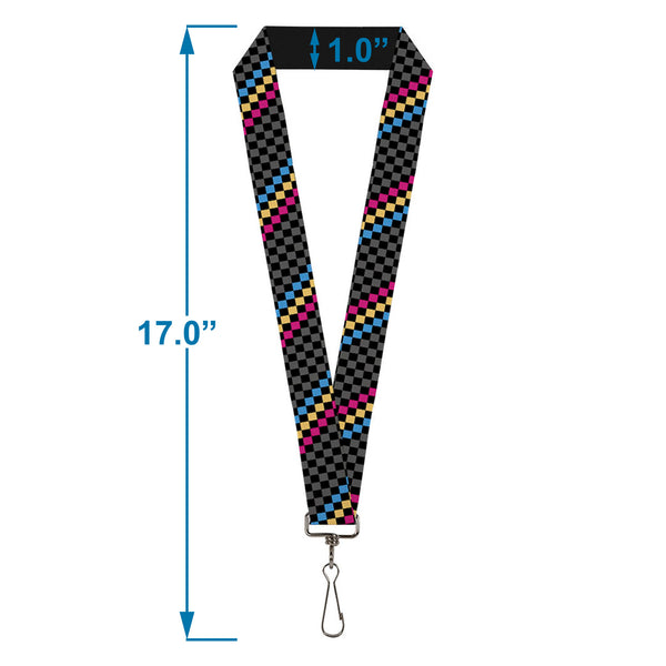 Buckle-Down Lanyard - 1.0" - Checker Stripe Black Gray Blue Gold Pink