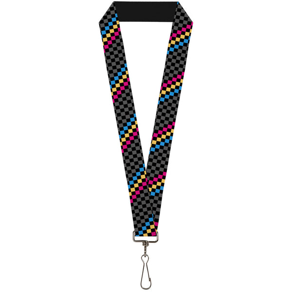 Buckle-Down Lanyard - 1.0" - Checker Stripe Black Gray Blue Gold Pink