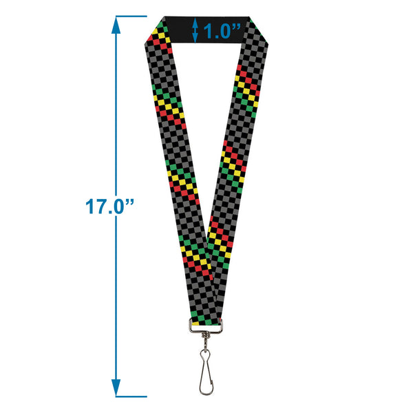 Buckle-Down Lanyard - 1.0" - Checker Stripe Black Gray Rasta