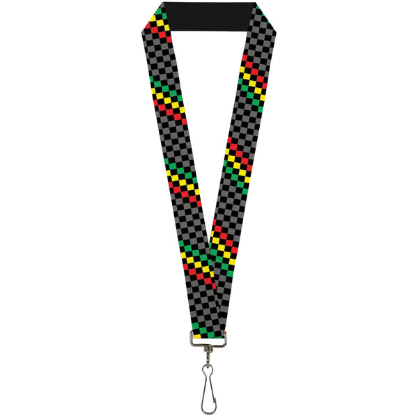 Buckle-Down Lanyard - 1.0" - Checker Stripe Black Gray Rasta
