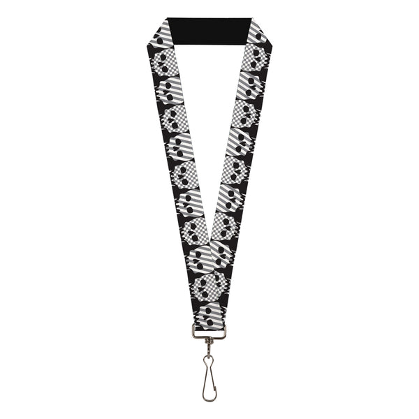 Buckle-Down Lanyard - 1.0" - Checker & Stripe Skulls Black White Gray