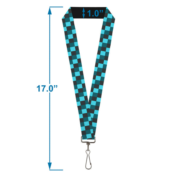 Buckle-Down Lanyard - 1.0" - Checker Trio Baby Blue Black Turquoise