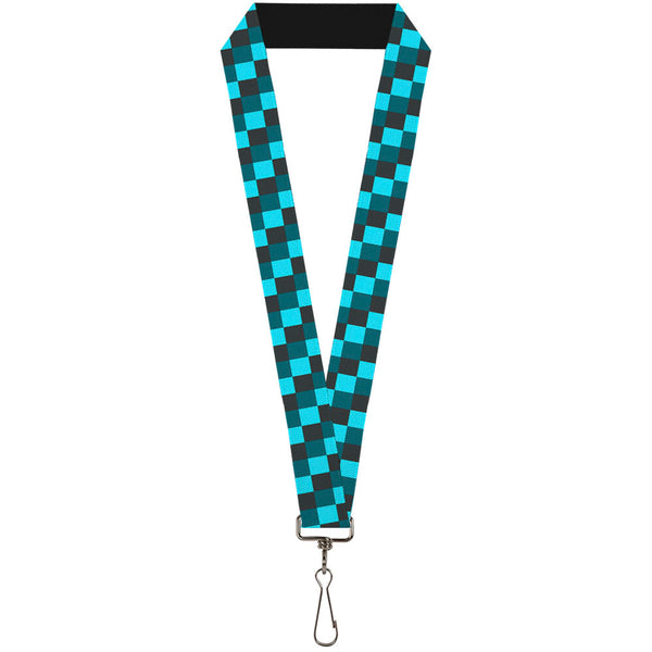 Buckle-Down Lanyard - 1.0" - Checker Trio Baby Blue Black Turquoise