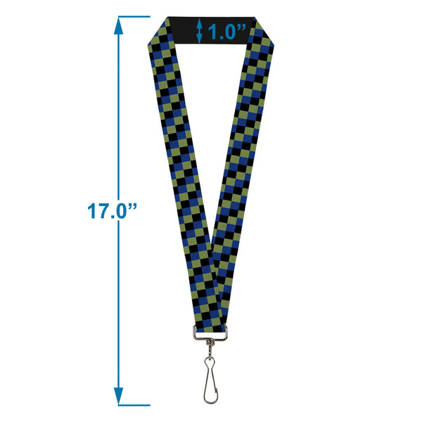 Buckle-Down Lanyard - 1.0" - Checker Trio Green Black Blue