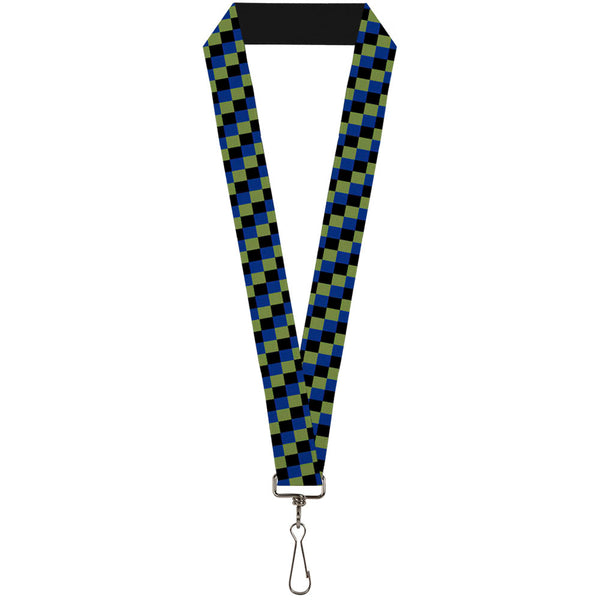 Buckle-Down Lanyard - 1.0" - Checker Trio Green Black Blue