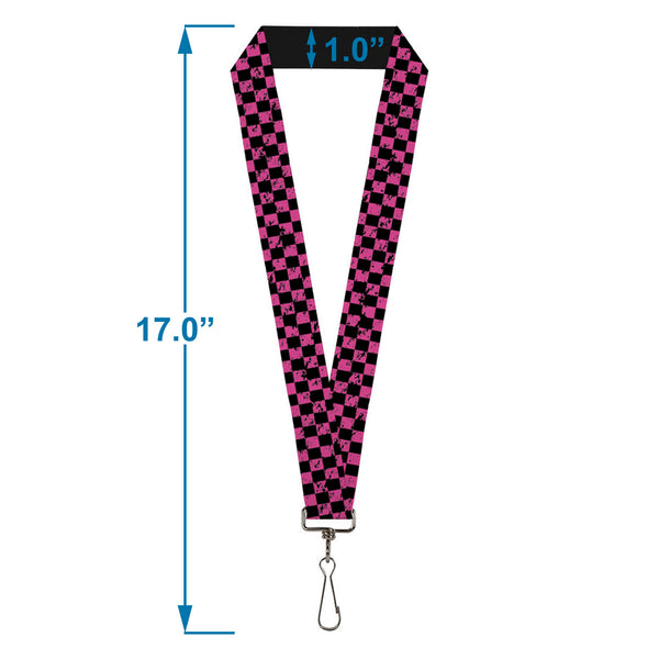 Buckle-Down Lanyard - 1.0" - Checker Weathered Black Neon Pink
