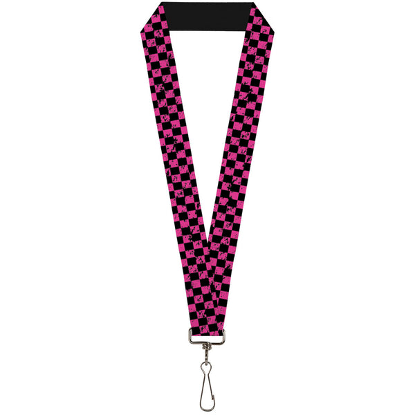 Buckle-Down Lanyard - 1.0" - Checker Weathered Black Neon Pink