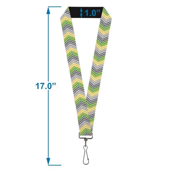 Buckle-Down Lanyard - 1.0" - Chevron Weave Grays Yellow Green