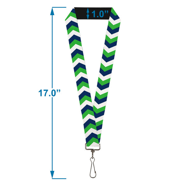 Buckle-Down Lanyard - 1.0" - Chevron White Bright Green Navy