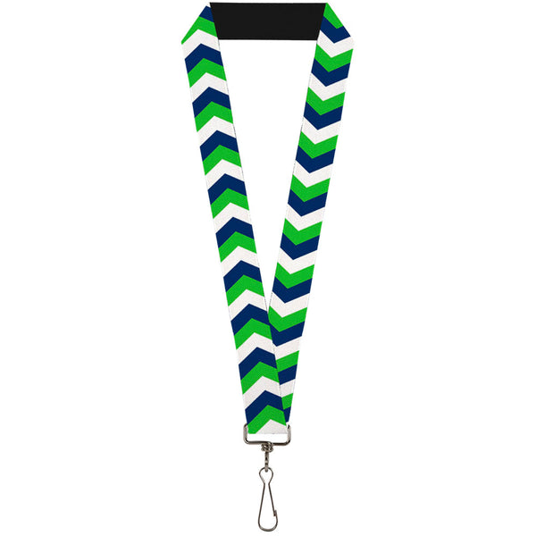 Buckle-Down Lanyard - 1.0" - Chevron White Bright Green Navy