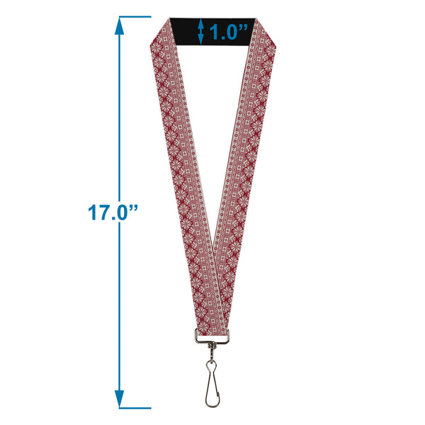 Buckle-Down Lanyard - 1.0" - Christmas Holiday Fair Isle Stitch Pattern White/Red