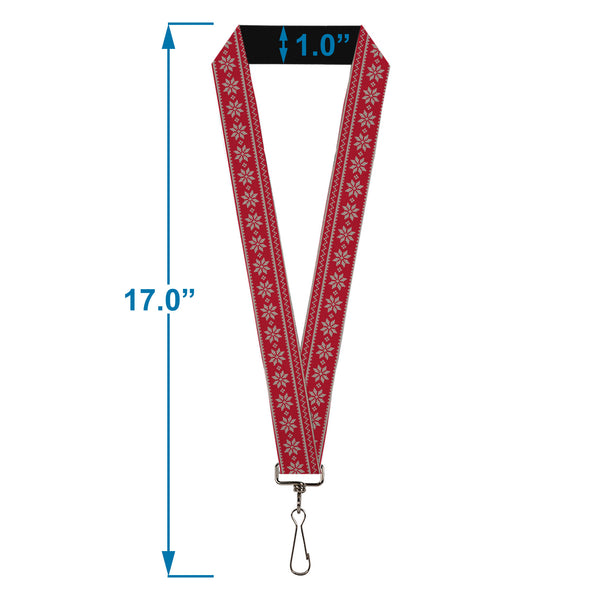 Buckle-Down Lanyard - 1.0" - Christmas Holiday Fair Isle Stitch Pattern Red/White