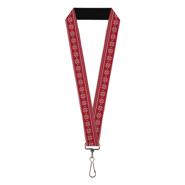 Buckle-Down Lanyard - 1.0" - Christmas Holiday Fair Isle Stitch Pattern Red/White