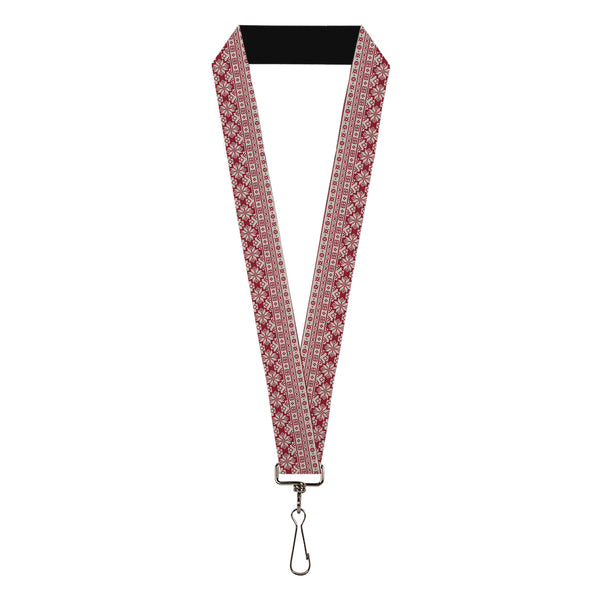 Buckle-Down Lanyard - 1.0" - Christmas Holiday Fair Isle Stitch Pattern White/Red