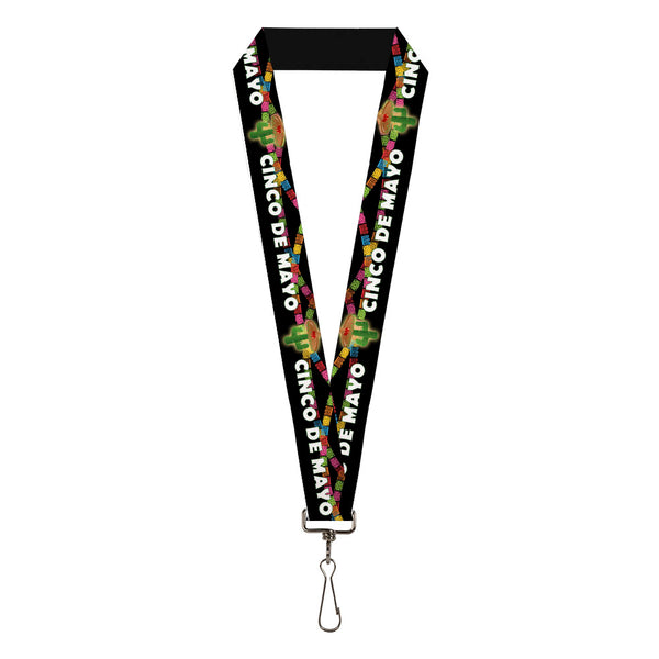 Buckle-Down Lanyard - 1.0" - CINCO DE MAYO Cactus/Papel Picado Black/White/Multi Color