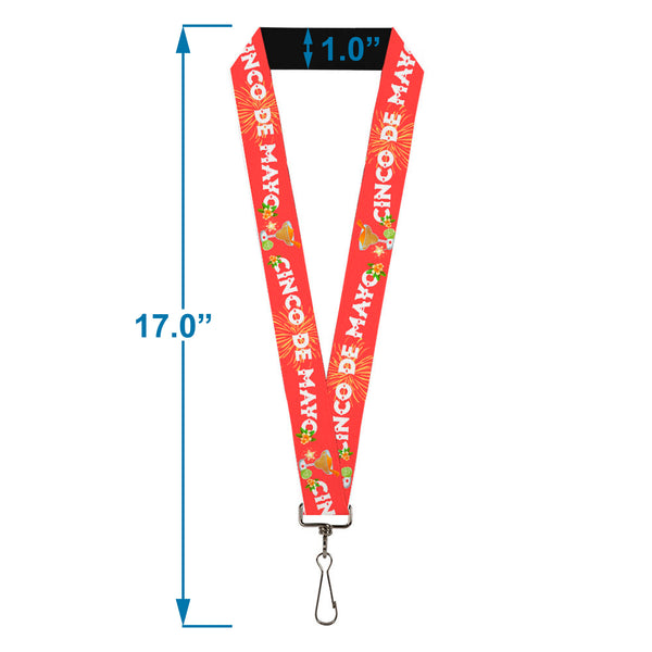 Buckle-Down Lanyard - 1.0" - CINCO DE MAYO Frozen Margarita/Flowers Pink/White/Yellows/Greens