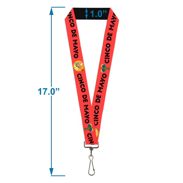 Buckle-Down Lanyard - 1.0" - CINCO DE MAYO Maracas/Musician Pink/Black