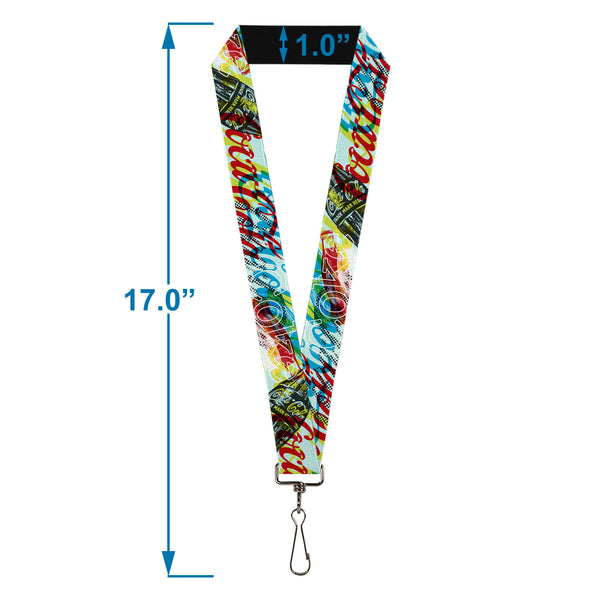 Buckle-Down Lanyard - 1.0" - COCA-COLA COKE Logos And Bottle Pop Art Multi Color