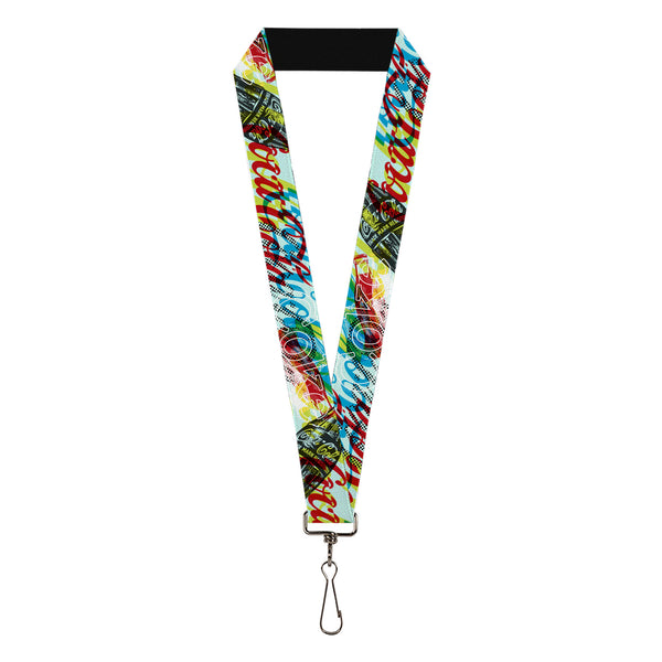 Buckle-Down Lanyard - 1.0" - COCA-COLA COKE Logos and Bottle Pop Art Multi Color