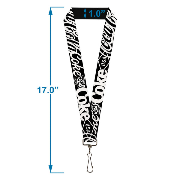 Buckle-Down Lanyard - 1.0" - COCA-COLA COKE Typography IT'S THE REAL THING Black/White