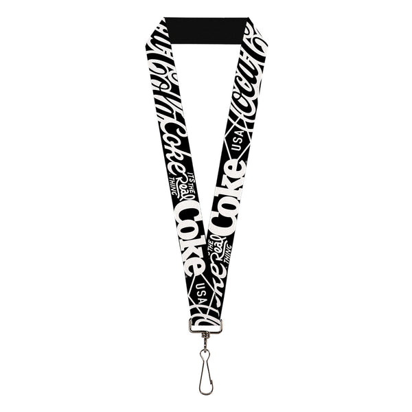 Buckle-Down Lanyard - 1.0" - COCA-COLA COKE Typography IT'S THE REAL THING Black/White
