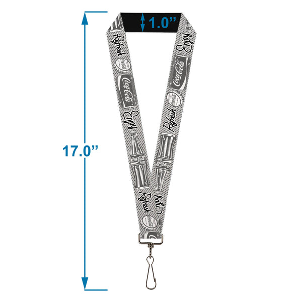 Buckle-Down Lanyard - 1.0" - Coca-Cola ENJOY REFRESH Can And Bottle Grays/White/Black