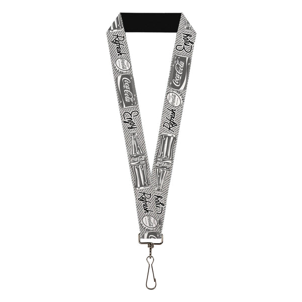 Buckle-Down Lanyard - 1.0" - Coca-Cola ENJOY REFRESH Can and Bottle Grays/White/Black