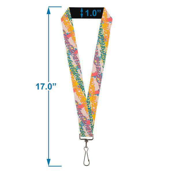 Buckle-Down Lanyard - 1.0" - COCA-COLA Script Logo Stacked Pop Art White/Multi Pastel