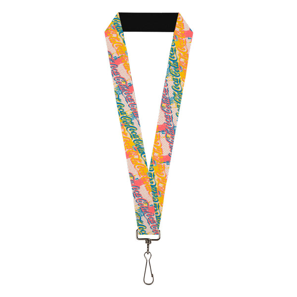 Buckle-Down Lanyard - 1.0" - COCA-COLA Script Logo Stacked Pop Art White/Multi Pastel
