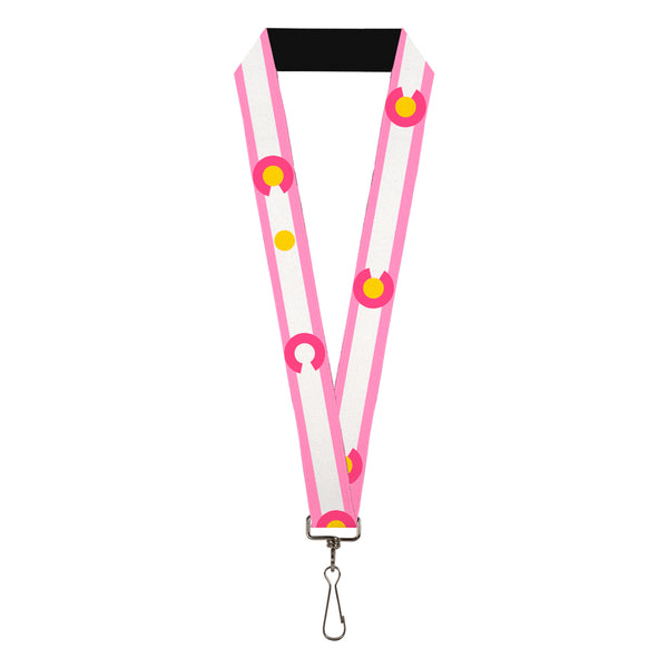 Buckle-Down Lanyard - 1.0" - Colorado Flags5 Repeat Light Pink White Pink Yellow