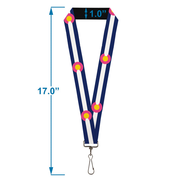 Buckle-Down Lanyard - 1.0" - Colorado Flags6 Repeat Blue White Pink Yellow