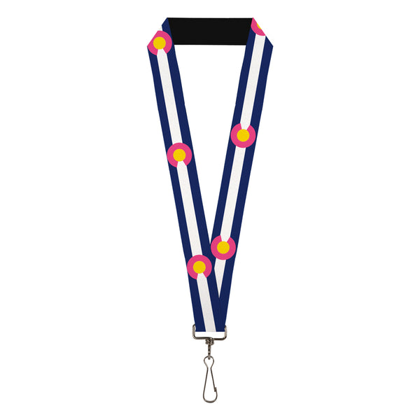 Buckle-Down Lanyard - 1.0" - Colorado Flags6 Repeat Blue White Pink Yellow
