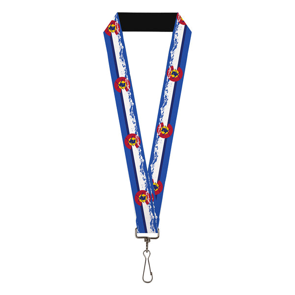 Buckle-Down Lanyard - 1.0" - Colorado Skier4 Mountains Blues White Red Yellow