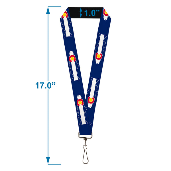 Buckle-Down Lanyard - 1.0" - Colorado Trout Flag Blue White Red Yellow