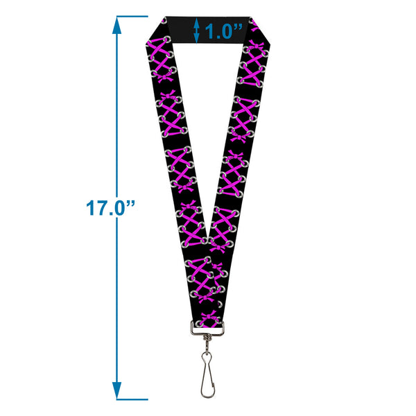 Buckle-Down Lanyard - 1.0" - Corset Lace Up Black Fuchsia