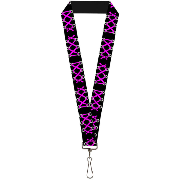 Buckle-Down Lanyard - 1.0" - Corset Lace Up Black Fuchsia