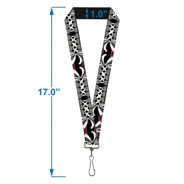 Buckle-Down Lanyard - 1.0" - Corset Lace Up W Bow Red Plaid Black