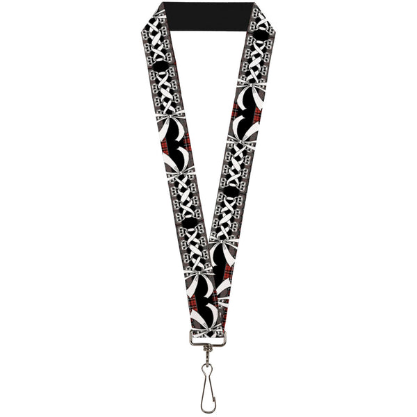 Buckle-Down Lanyard - 1.0" - Corset Lace Up w Bow Red Plaid Black