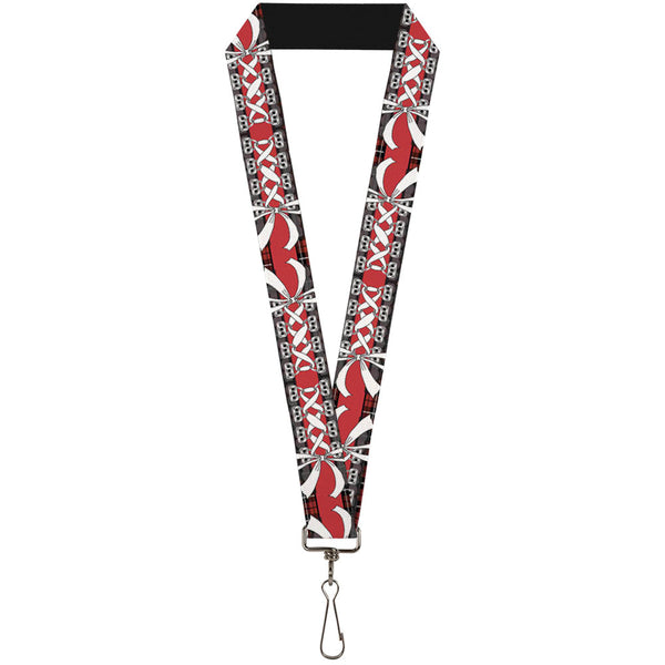 Buckle-Down Lanyard - 1.0" - Corset Lace Up w Bow Red Plaid Red